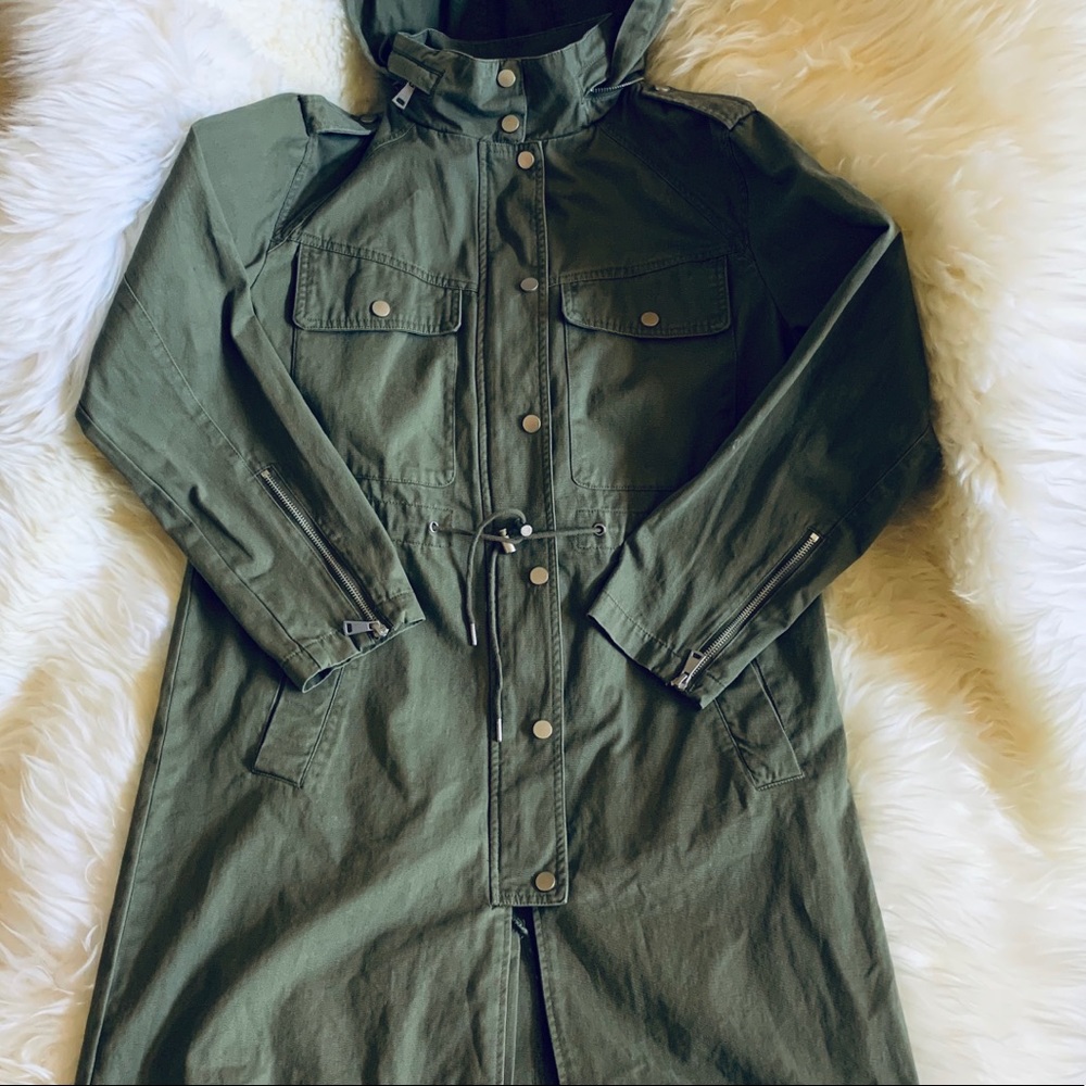 7 For All Mankind Green Trench Coat Jacket Size M - Picture 1 of 12